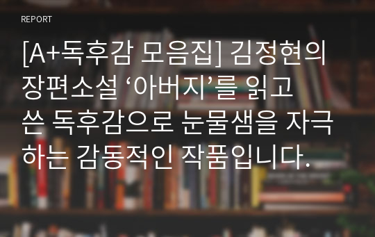 [A+독후감 모음집] 김정현의 장편소설 ‘아버지’를 읽고 쓴 독후감으로 눈물샘을 자극하는 감동적인 작품입니다.