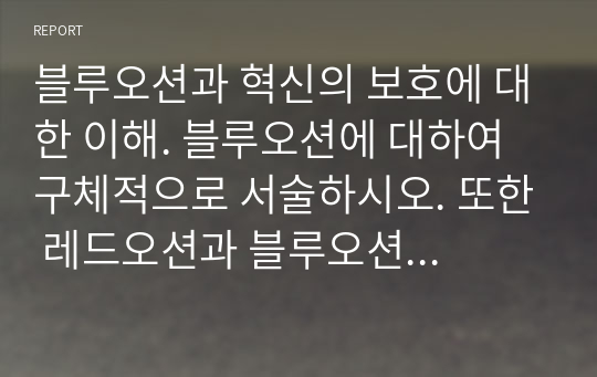 블루오션과 혁신의 보호에 대한 이해. 블루오션에 대하여 구체적으로 서술하시오. 또한 레드오션과 블루오션 전략에 대하여 서술하시오. 혁신의 보호 방안에 대해 서술하시오