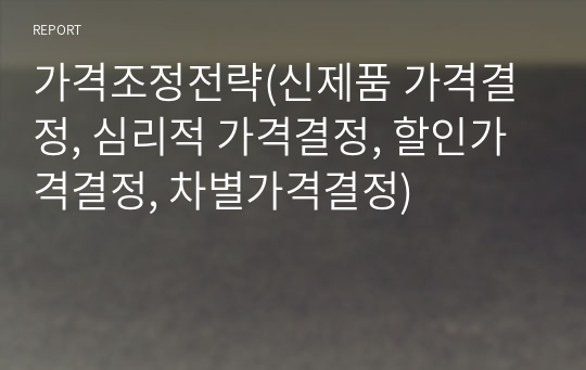 가격조정전략(신제품 가격결정, 심리적 가격결정, 할인가격결정, 차별가격결정)