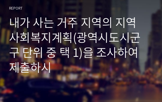 내가 사는 거주 지역의 지역사회복지계획(광역시도시군구 단위 중 택 1)을 조사하여 제출하시