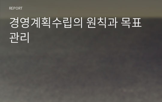 경영계획수립의 원칙과 목표관리