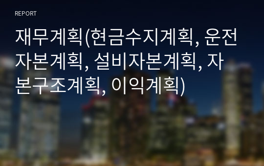 재무계획(현금수지계획, 운전자본계획, 설비자본계획, 자본구조계획, 이익계획)