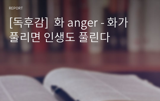 [독후감]  화 anger - 화가 풀리면 인생도 풀린다
