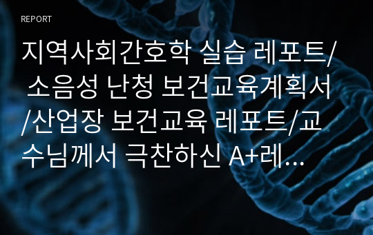 지역사회간호학 실습 레포트/ 소음성 난청 보건교육계획서/산업장 보건교육 레포트/교수님께서 극찬하신 A+레포트/A+보장합니다.