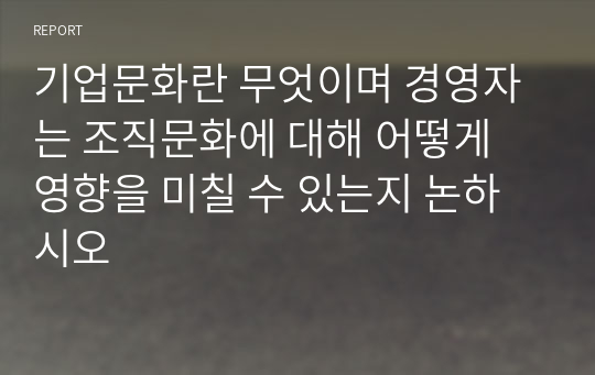 기업문화란 무엇이며 경영자는 조직문화에 대해 어떻게 영향을 미칠 수 있는지 논하시오