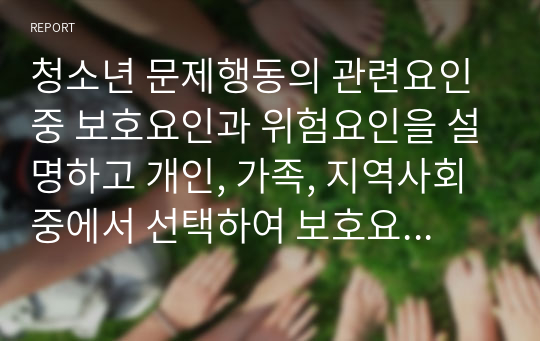 청소년 문제행동의 관련요인중 보호요인과 위험요인을 설명하고 개인, 가족, 지역사회중에서 선택하여 보호요인과 위험요인