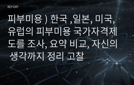 피부미용 ) 한국 ,일본, 미국, 유럽의 피부미용 국가자격제도를 조사, 요약 비교, 자신의 생각까지 정리 고찰