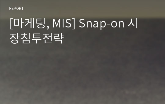 [마케팅, MIS] Snap-on 시장침투전략