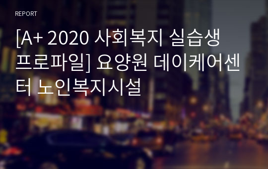 [A+ 2020 사회복지 실습생 프로파일] 요양원 데이케어센터 노인복지시설