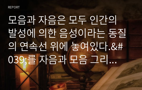 모음과 자음은 모두 인간의 발성에 의한 음성이라는 동질의 연속선 위에 놓여있다.&#039;를 자음과 모음 그리고 반(자)모음