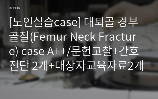 [노인실습case] 대퇴골 경부 골절(Femur Neck Fracture) case A++/문헌고찰+간호진단 2개+대상자교육자료2개