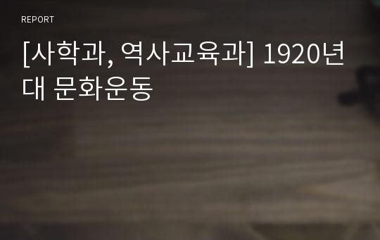 [사학과, 역사교육과] 1920년대 문화운동