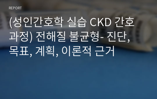 (성인간호학 실습 CKD 간호과정) 전해질 불균형- 진단, 목표, 계획, 이론적 근거