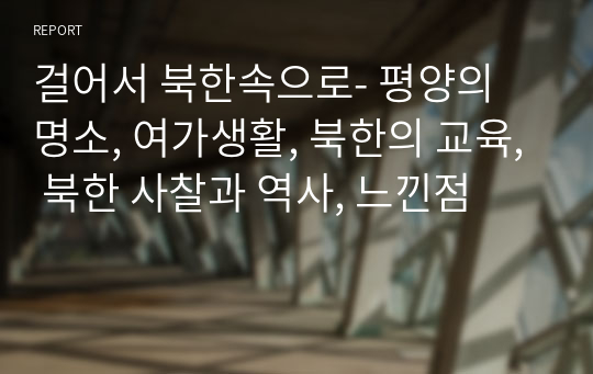 걸어서 북한속으로- 평양의 명소, 여가생활, 북한의 교육, 북한 사찰과 역사, 느낀점