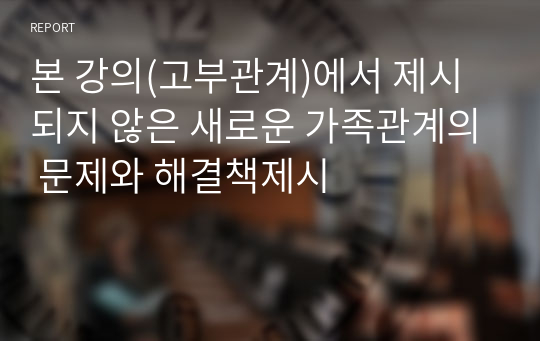 본 강의(고부관계)에서 제시되지 않은 새로운 가족관계의 문제와 해결책제시