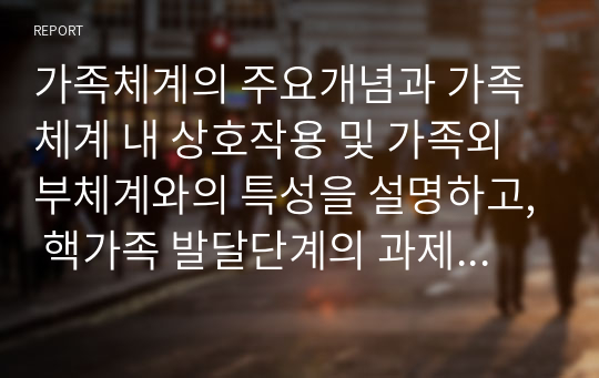 가족체계의 주요개념과 가족체계 내 상호작용 및 가족외부체계와의 특성을 설명하고, 핵가족 발달단계의 과제를 분석한