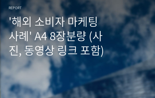 &#039;해외 소비자 마케팅 사례&#039; A4 8장분량 (사진, 동영상 링크 포함)