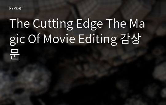 The Cutting Edge The Magic Of Movie Editing 감상문