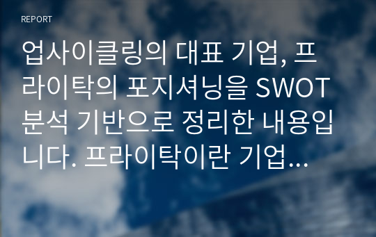 업사이클링의 대표 기업, 프라이탁의 포지셔닝을 SWOT 분석 기반으로 정리한 내용입니다. 프라이탁이란 기업에 대해 자료조사할 때 유용할 참고자료가 될 것입니다.