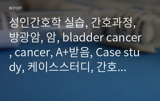 성인간호학 실습, 간호과정, 방광암, 암, bladder cancer, cancer, A+받음, Case study, 케이스스터디, 간호진단7개, 급성통증, 만성통증, 간호과정, 내용 매우 좋음!!