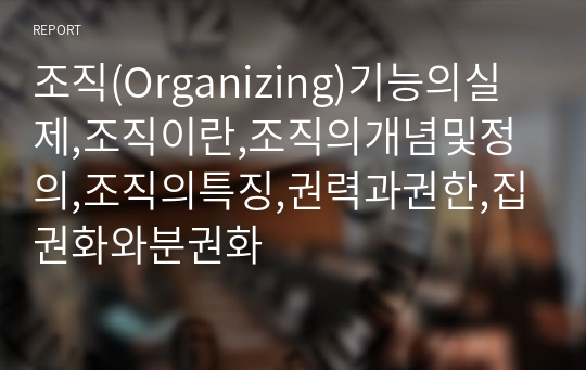 조직(Organizing)기능의실제,조직이란,조직의개념및정의,조직의특징,권력과권한,집권화와분권화