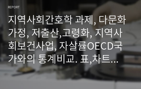 지역사회간호학 과제, 다문화가정, 저출산,고령화, 지역사회보건사업, 자살률OECD국가와의 통계비교. 표,차트,이론적근거,자신의견해 다 있습니다.