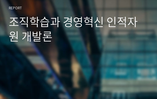 조직학습과 경영혁신 인적자원 개발론