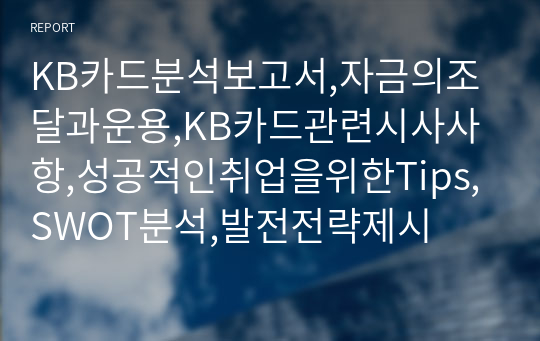 KB카드분석보고서,자금의조달과운용,KB카드관련시사사항,성공적인취업을위한Tips,SWOT분석,발전전략제시