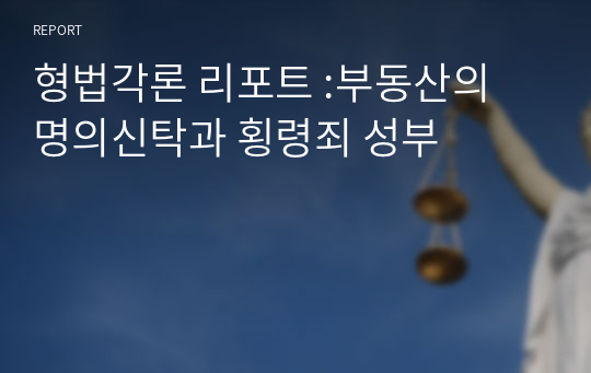 형법각론 리포트 :부동산의 명의신탁과 횡령죄 성부