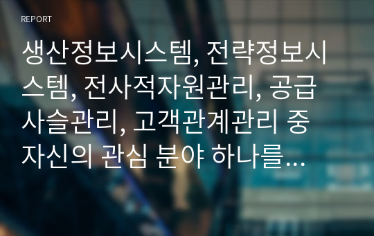 생산정보시스템, 전략정보시스템, 전사적자원관리, 공급사슬관리, 고객관계관리 중 자신의 관심 분야 하나를 선택한 이후, 다음의 형식에 따라 서술하시오.