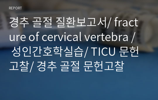 경추 골절 질환보고서/ fracture of cervical vertebra / 성인간호학실습/ TICU 문헌고찰/ 경추 골절 문헌고찰