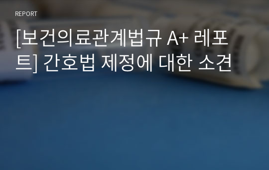 [보건의료관계법규 A+ 레포트] 간호법 제정에 대한 소견