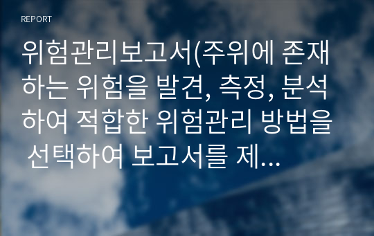 위험관리보고서(주위에 존재하는 위험을 발견, 측정, 분석하여 적합한 위험관리 방법을 선택하여 보고서를 제출합니다.)