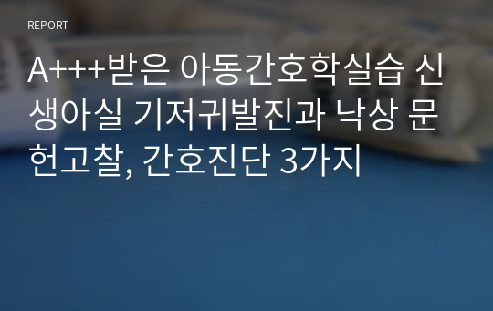 A+++받은 아동간호학실습 신생아실 기저귀발진과 낙상 문헌고찰, 간호진단 3가지