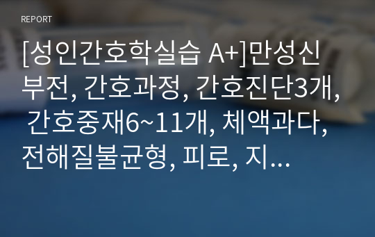 [성인간호학실습 A+]만성신부전, 간호과정, 간호진단3개, 간호중재6~11개, 체액과다, 전해질불균형, 피로, 지식부족