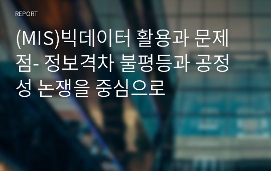 (MIS)빅데이터 활용과 문제점- 정보격차 불평등과 공정성 논쟁을 중심으로