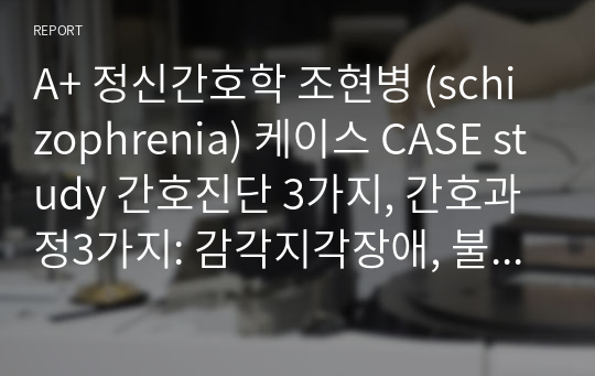 A+ 정신간호학 조현병 (schizophrenia) 케이스 CASE study 간호진단 3가지, 간호과정3가지: 감각지각장애, 불면증,자가 간호 결핍