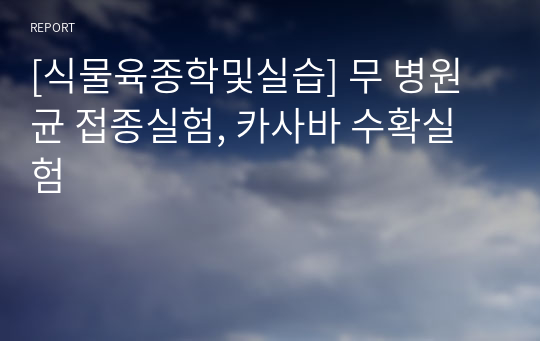 [식물육종학및실습] 무 병원균 접종실험, 카사바 수확실험