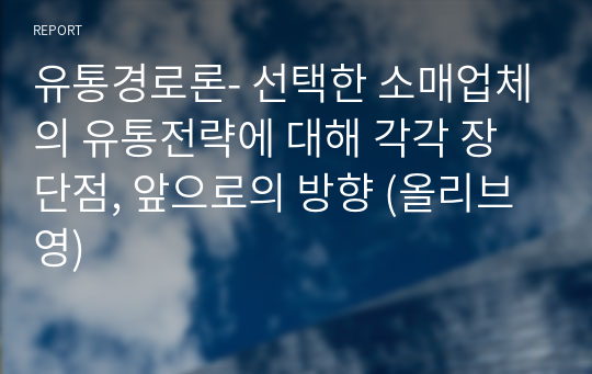 유통경로론- 선택한 소매업체의 유통전략에 대해 각각 장단점, 앞으로의 방향 (올리브영)