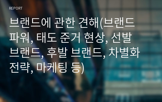 브랜드에 관한 견해(브랜드 파워, 태도 준거 현상, 선발 브랜드, 후발 브랜드, 차별화 전략, 마케팅 등)