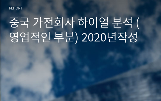 중국 가전회사 하이얼 분석 (영업적인 부분) 2020년작성