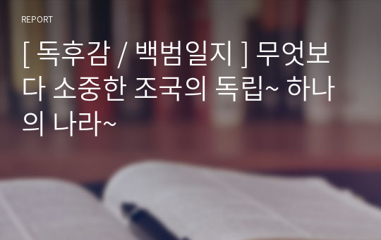 [ 독후감 / 백범일지 ] 무엇보다 소중한 조국의 독립~ 하나의 나라~