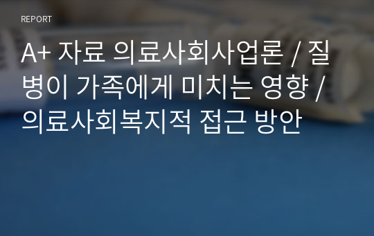 A+ 자료 의료사회사업론 / 질병이 가족에게 미치는 영향 / 의료사회복지적 접근 방안