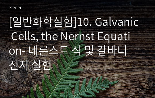 [일반화학실험]10. Galvanic Cells, the Nernst Equation- 네른스트 식 및 갈바니 전지 실험