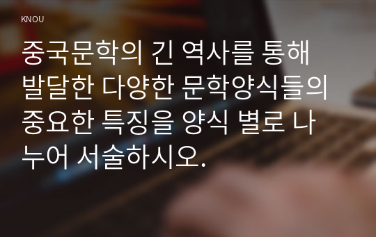 중국문학의 긴 역사를 통해 발달한 다양한 문학양식들의 중요한 특징을 양식 별로 나누어 서술하시오.