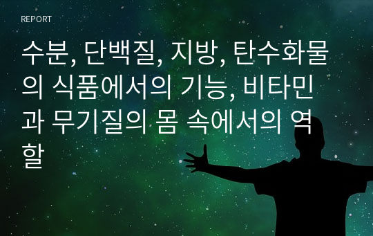 수분, 단백질, 지방, 탄수화물의 식품에서의 기능, 비타민과 무기질의 몸 속에서의 역할