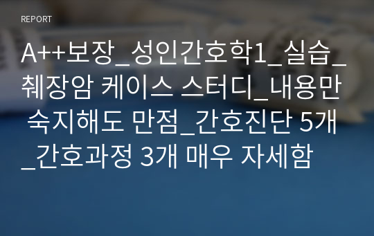 A++보장_성인간호학1_실습_췌장암 케이스 스터디_내용만 숙지해도 만점_간호진단 5개_간호과정 3개 매우 자세함