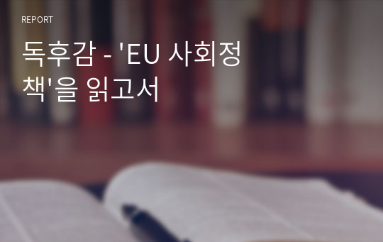 독후감 - &#039;EU 사회정책&#039;을 읽고서