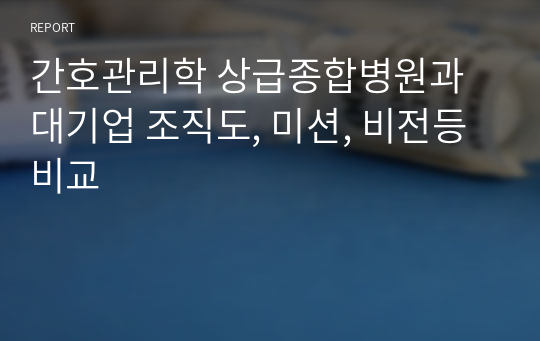 간호관리학 상급종합병원과 대기업 조직도, 미션, 비전등 비교