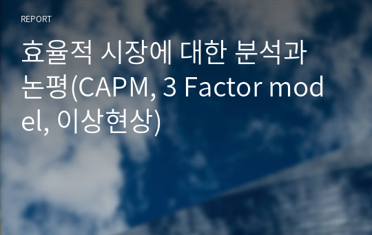 효율적 시장에 대한 분석과 논평(CAPM, 3 Factor model, 이상현상)